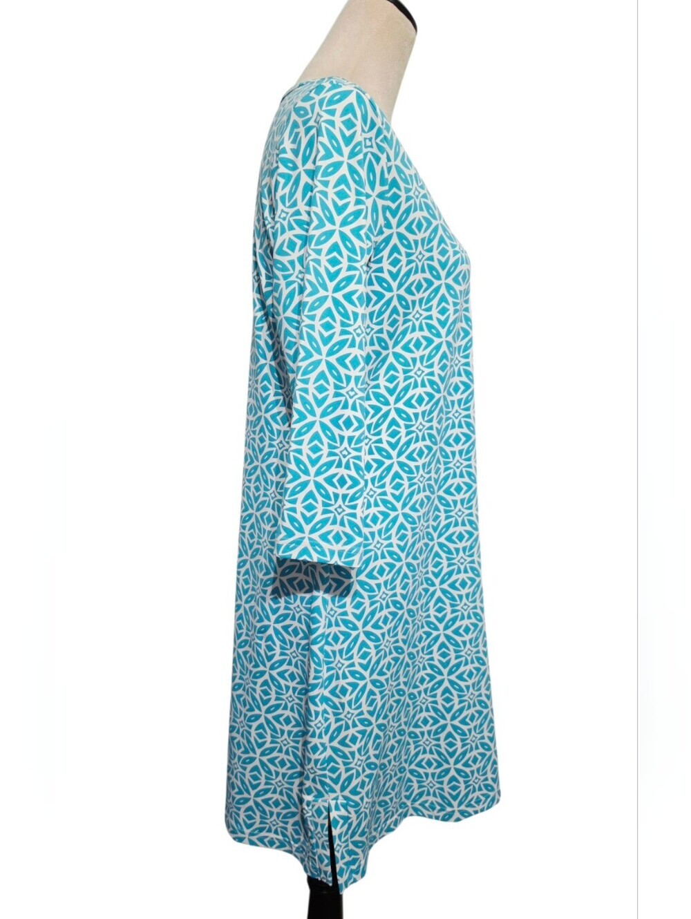 Lulu-B Colorful Clothing Dress M Turquoise White Geometric 3/4 Sleeve SPF 50 - Picture 6 of 14